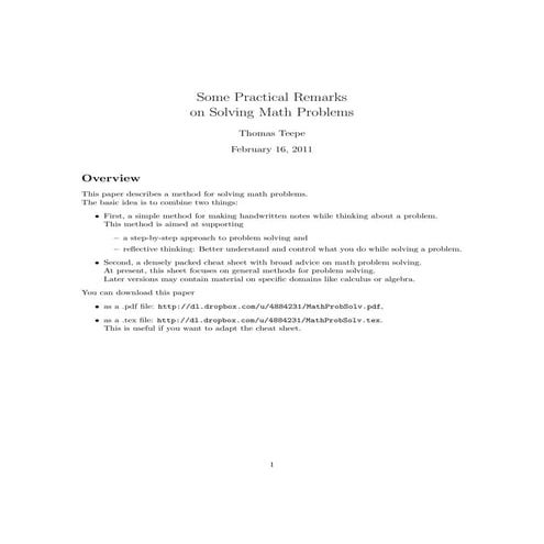 Some Practical Remarks On Solving Math Problems