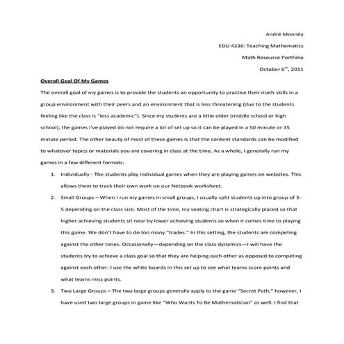 Math Resource Portfolio