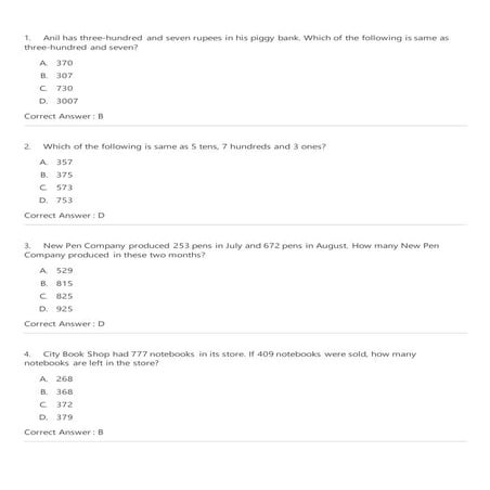 KV SLATE EXAM CLASS III MATHS WITH KEY