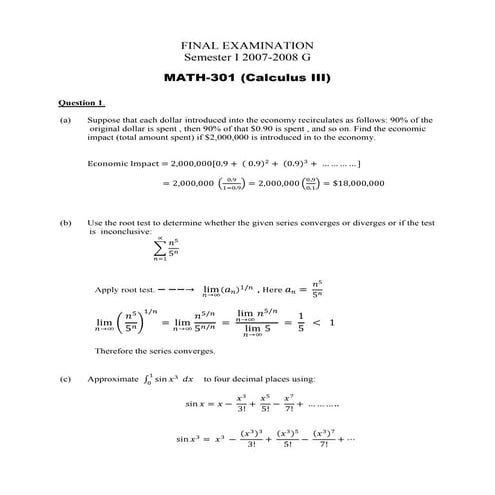 Maths 301 key_sem_1_2007_2008