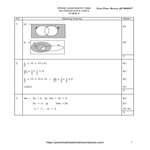 Maths Answer Ppsmi2006 F4 P2