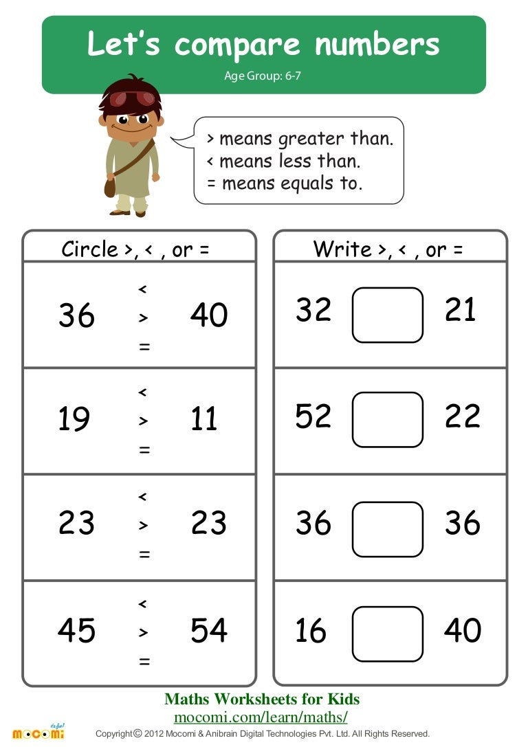 lets compare numbers maths worksheets for kids mocomicom
