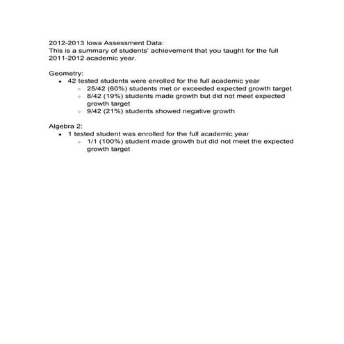Iowa Assessment Math Growth Rates Grades 7-11th