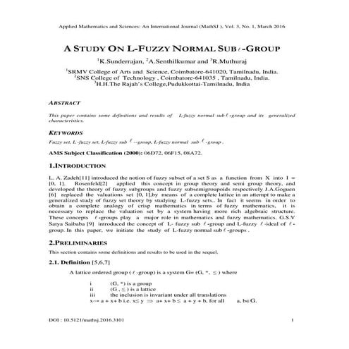 A STUDY ON L-FUZZY NORMAL SUBl -GROUP
