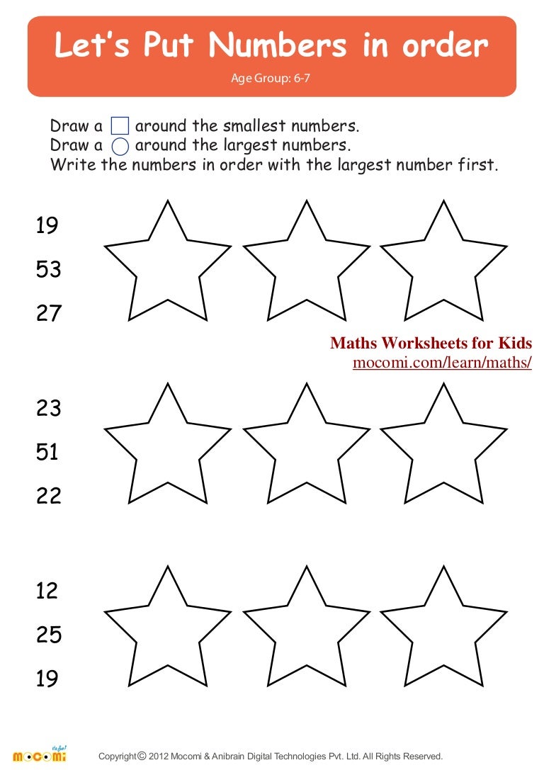 lets put numbers in order maths worksheets for kids mocomicom