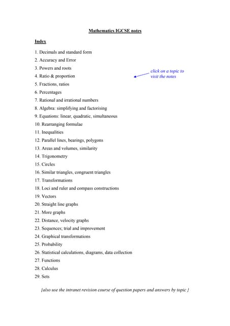Maths Revision Notes - IGCSE