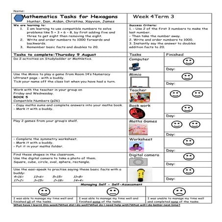 Maths planning hexagons week 4 term 3