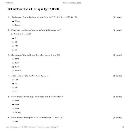 Maths test 13july 2020(testmoz.com4345864)