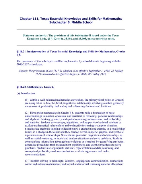 Middle School Math TEKS