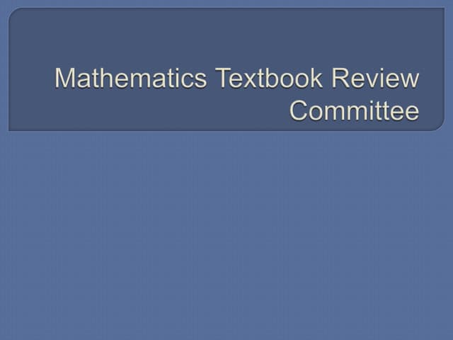 Math Textbook Review First Meeting November 2009
