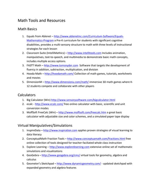Math tools and resources