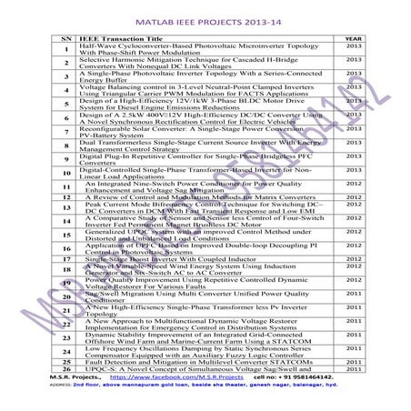 Matlab 2013 14 list fom M.S.R.Projects hyderabad