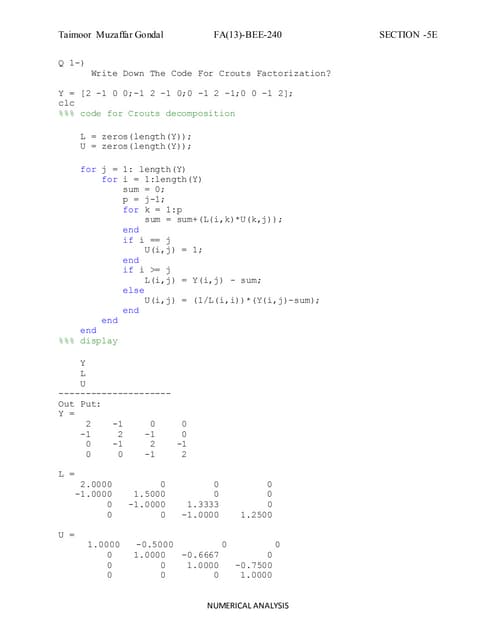 Determinant Matlab Code | PDF