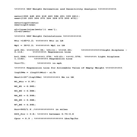 Matlab codes for Sizing and Calculating the Aircraft Stability & Performance