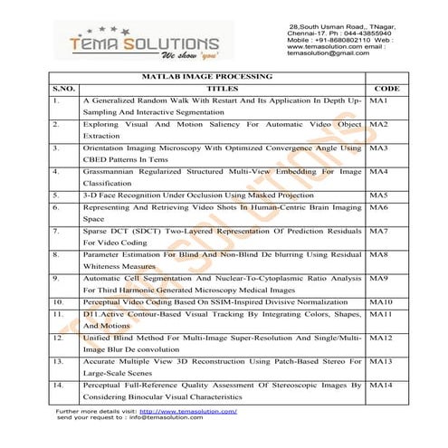 2013 NEW PROJECT TITLES LIST FOR  MATLAP IMAGE PROCESSING