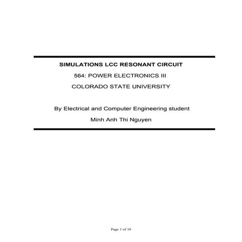 SIMULATIONS LCC RESONANT CIRCUIT using MATLAB