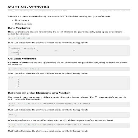 Matlab vectors | PDF | Physics | Science