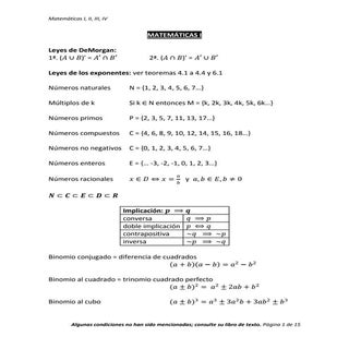 Matemáticas I, II, III y IV; Leyes ...