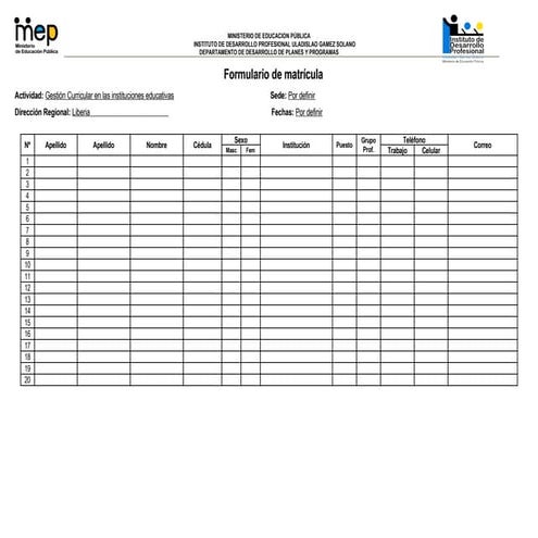 Matrícula inicial gestión curricular