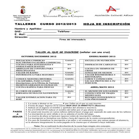 Matrícula talleres 2012 13