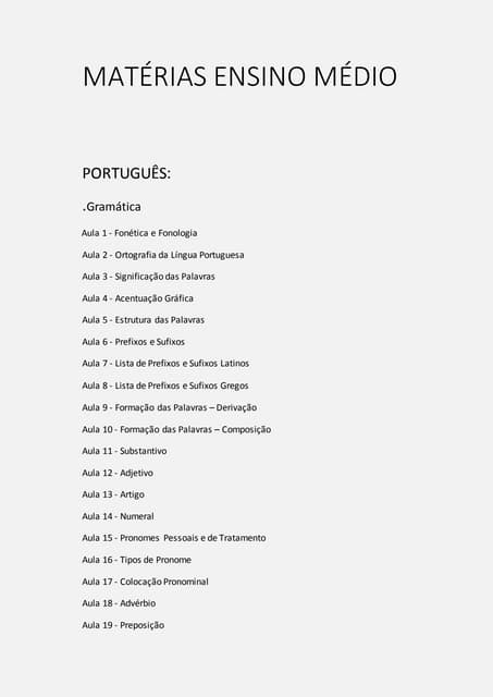 Matérias ensino médio | DOCX
