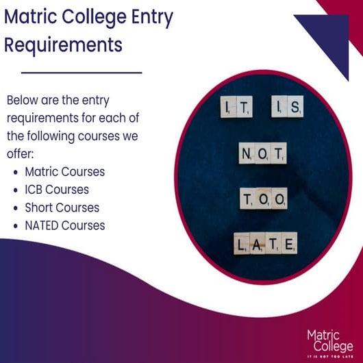 Matric College Entry Requirements PPT