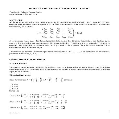 Matrices y determinates en forma manual y con excel | PDF