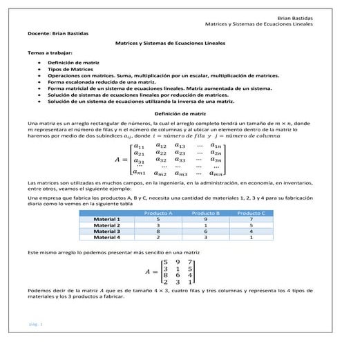 Matrices y sistemas de ecuaciones