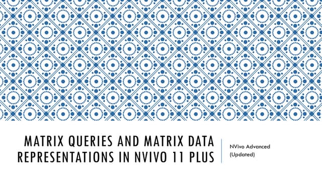 Matrix Queries and Matrix Data Repr...
