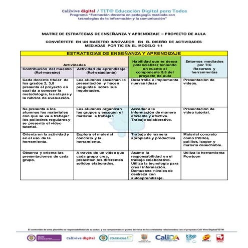 Matriz de enseñanza y aprendizaje | DOCX