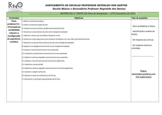 Matriz do 1 teste de ai 12 f estética