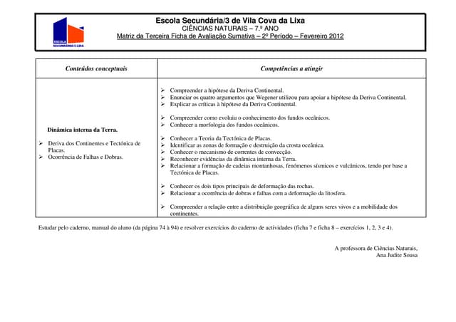 Matriz do teste3 de cn 7ano   2012