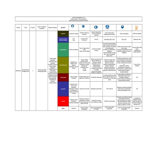 Matriz elementos de proteccion por cargos