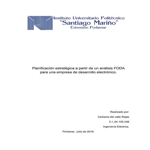 Planificación estratégica a patir de un análisis FODA para una empresa de des...