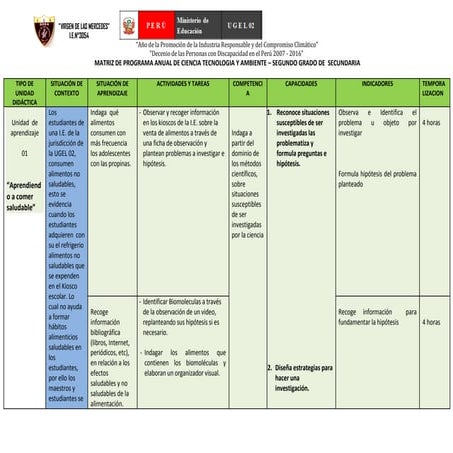 Matriz -Programación y unidades de rutas de 2do Cta - I y II Bim-VM-Homero Ac...
