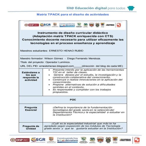 Matriz tpack para el diseño de actividades