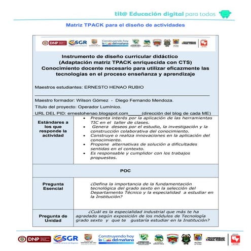 Matriz tpack para el diseño de actividades