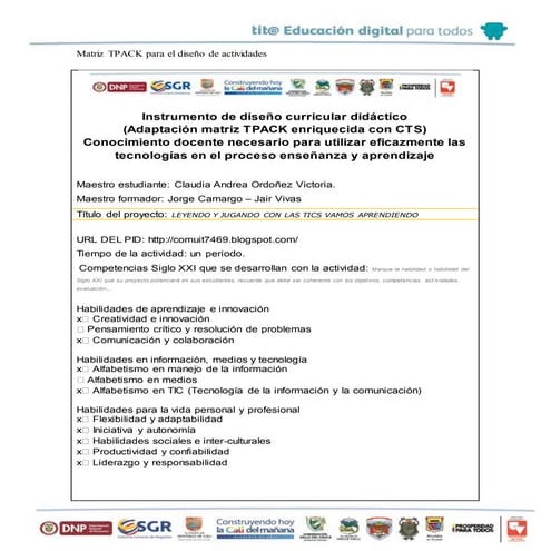 Matriz tpack para el diseã æ ã ±o de actividades. (1)