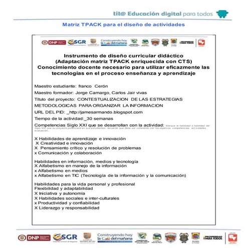 Matriz tpack para el diseño de actividades