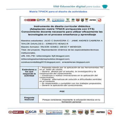 Matriz tpack para el diseño de actividades 12