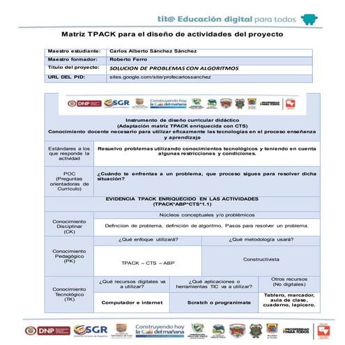 Matriz tpack para el diseño de actividades mejorada