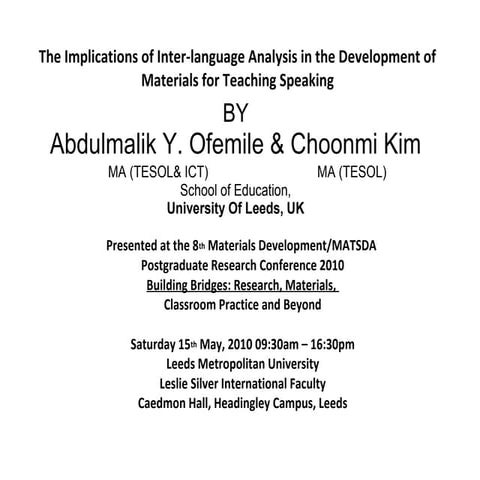 The Implications of Inter-language Analysis in the Development of Materials f...