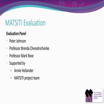 MATSITI Evaluation; Final stakeholder forum, Adelaide 16 June 2016