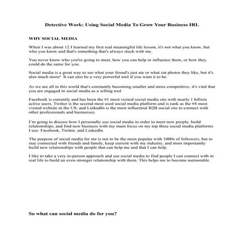 Detective Work: Using Social Media to Grow Your Business IRL (notes) | SoCon13