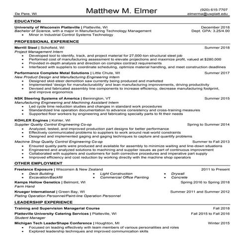 Matt Elmer- Resume