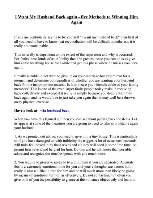 I Want My Husband Back again - five...