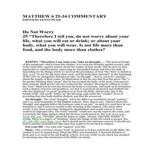 Matthew 6 25 34 commentary | PDF