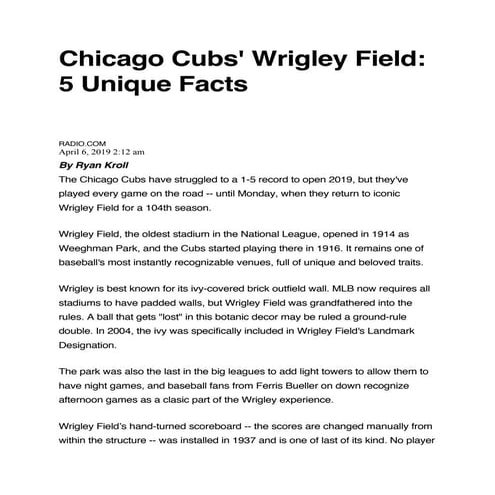 Chicago Cubs' Wrigley Field: 5 Unique Facts