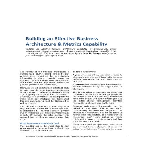 Building an effective business architecture and metrics capability