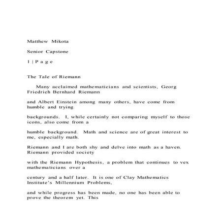 Matthew Mikota Senior Capstone 1  P a g e  The 